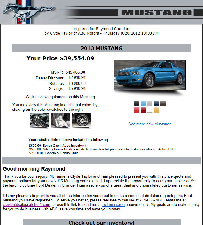 ford mustang price quote
