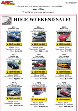 weekend sales used car email blast